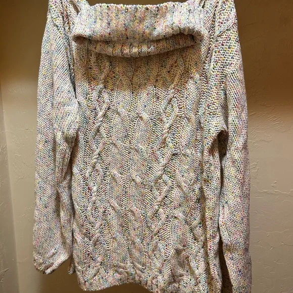 New York&Co Soho Multicolor/rainbow Cable Knit cowl/turtle neck Women's Sweater - Picture 2 of 5